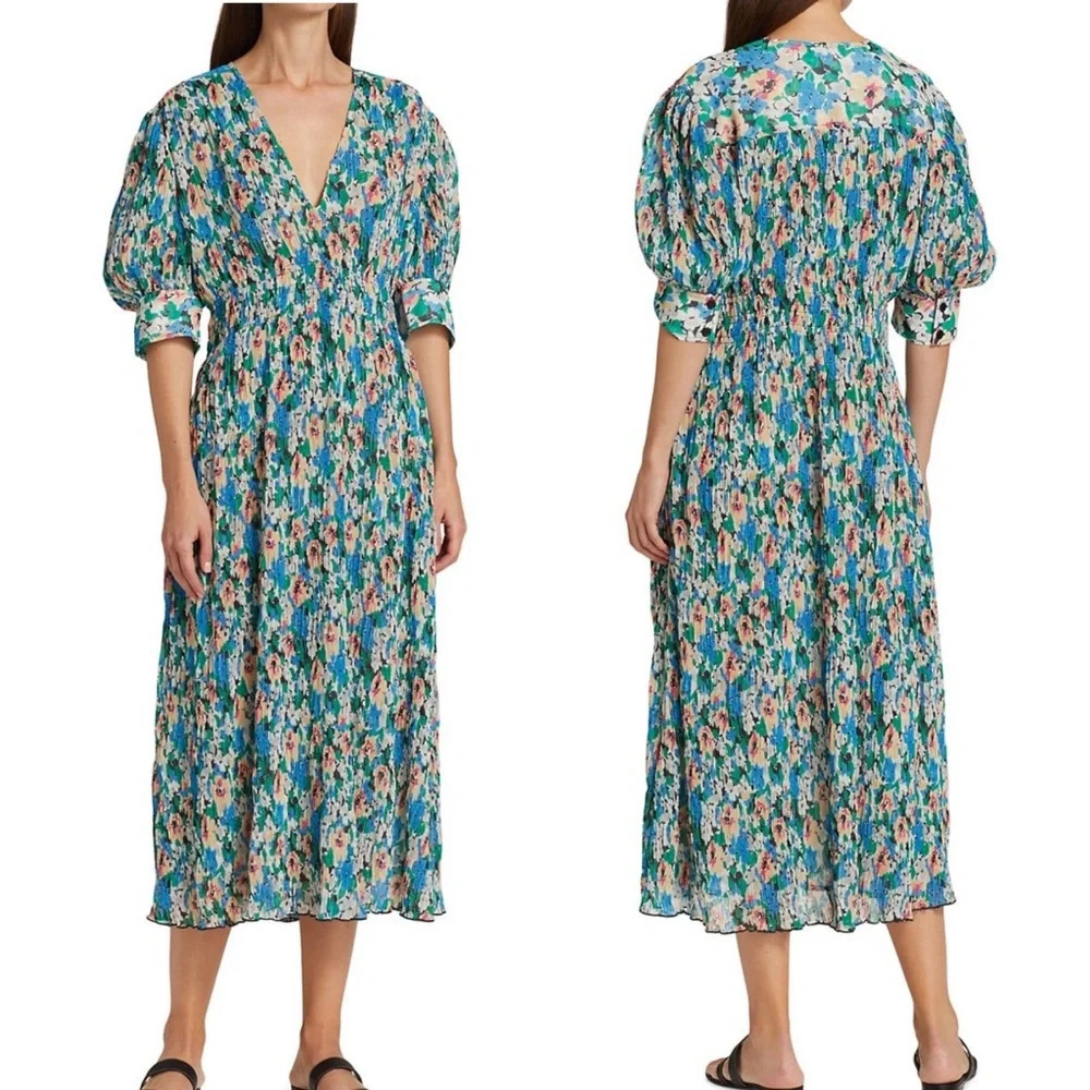 GANNI pleated Georgette floral dress